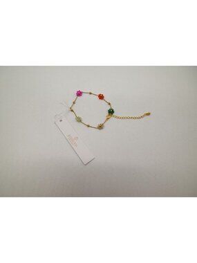NWT Josslyn Summer Multi Beaded Flower Charm Bracelet Dainty Floral Gold Tone